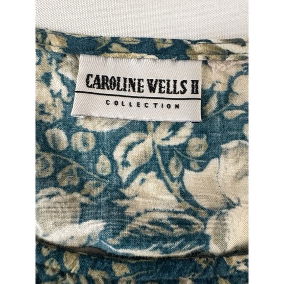 Vintage Teal Blue Floral Babydoll Midi L Dress Cottagecore Sleeveless Romantic - Picture 7 of 7